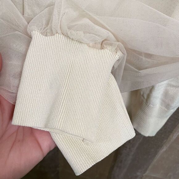 Adiva Ivory Crochet White Lace Mesh Sleeve Long Sleeve Sweater/Top, XL - Picture 5 of 7